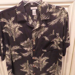 Breakwater black with green palm fronds 100% Rayon, size Large